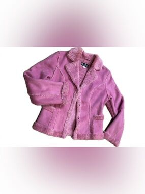 VTG Y2K Mudd Plush Pink Faux Shearling Collar Button Up Groovy Bratz Jacket S